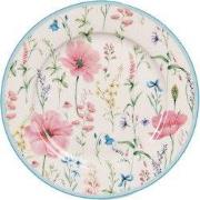 Clayre & Eef Ontbijtbord Ø 19 cm Wit Roze Porselein Bloemen