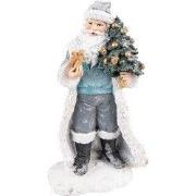 Clayre & Eef Beeld Kerstman 21 cm Grijs Blauw Kunststof
