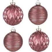 Clayre & Eef Kerstbal Set van 4 Ø 8 cm Rood Glas