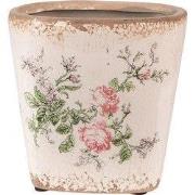 Clayre & Eef Bloempot 13x13x12 cm Roze Beige Keramiek Bloemen