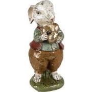 Clayre & Eef Beeld Konijn 9x12x22 cm Beige Rood Polyresin