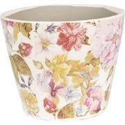 Clayre & Eef Bloempot Ø 12x10 cm Roze Beige Keramiek Bloemen