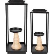 Clayre & Eef Kandelaar Set van 2 15x15x50/57 cm Zwart IJzer