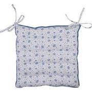Clayre & Eef Stoelkussen Foam 40x40x4 cm Wit Blauw Katoen Roosjes