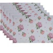 Clayre & Eef Placemats Set van 6 48x33 cm Blauw Roze Katoen Hortensia