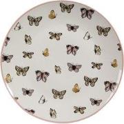 Clayre & Eef Ontbijtbord Ø 20 cm Wit Roze Porselein Vlinders