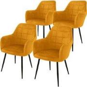 Set van 2 eetkamerstoelen met rugleuning & armleuning 2x mosterd fluwe...