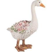Clayre & Eef Beeld Gans 45 cm Wit Roze Polyresin