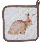 Clayre & Eef Pannenlap 20x20 cm Wit Bruin Katoen Konijn
