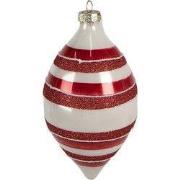 Clayre & Eef Kerstbal Ø 8x15 cm Rood Wit Glas