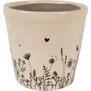 Clayre & Eef Bloempot Ø 15x14 cm Beige Zwart Keramiek Bloemen