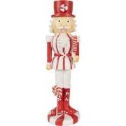 Clayre & Eef Kerstdecoratie Beeld Notenkraker 23 cm Rood Wit Polyresin