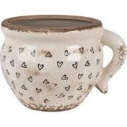 Clayre & Eef Bloempot 20x17x15 cm Beige Zwart Keramiek Hartjes