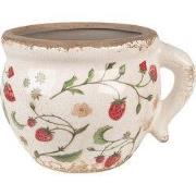 Clayre & Eef Bloempot 17x14x12 cm Beige Rood Keramiek Aardbeien