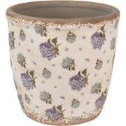 Clayre & Eef Bloempot Ø 16x16 cm Beige Blauw Keramiek Bloemen