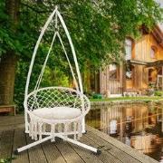 Hangstoel van katoen/hard hout, rood/groen/geel, belastbaar tot 120 kg...