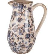 Clayre & Eef Decoratie Kan 20x14x25 cm Beige Blauw Keramiek Bloemen