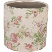 Clayre & Eef Bloempot Ø 17x16 cm Beige Roze Keramiek Bloemen