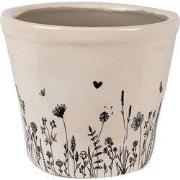 Clayre & Eef Bloempot Ø 12x11 cm Beige Zwart Keramiek Bloemen