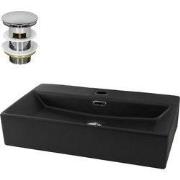 Wastafel incl. zilveren kabelwaste met overloop 60x36,5x13 cm zwart ke...