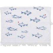Clayre & Eef Gastendoekje 40x66 cm Wit Blauw Katoen Vissen