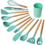 Clayre & Eef 12-delig Keukengerei met Organizer Ø 8x32 cm Groen Kunsts...