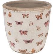 Clayre & Eef Bloempot Ø 16x16 cm Beige Roze Keramiek Vlinders