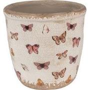 Clayre & Eef Bloempot Ø 15x14 cm Beige Roze Keramiek Vlinders