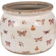 Clayre & Eef Bloempot Ø 20x15 cm Beige Roze Keramiek Vlinders