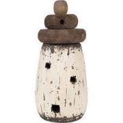 Clayre & Eef Decoratie Beeld Vuurtoren Ø 11x23 cm Wit Bruin Hout