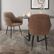 Eetkamerstoelen met rugleuning & armleuningen, set van 2 bruin kunstle...