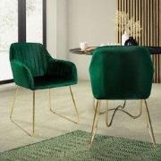 Eetkamerstoelen met rugleuning set van 2 groen fluwelen bekleding met ...