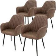 Set van 2 eetkamerstoelen met rugleuning & armleuningen 2x bruin in ku...