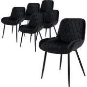 Set van 6 eetkamerstoelen diamond quilting zwart fluwelen bekleding me...