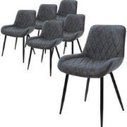 Set van 6 eetkamerstoelen diamond quilting antraciet kunstleren bekled...
