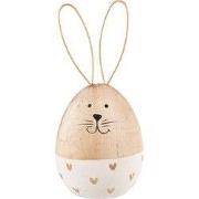 Clayre & Eef Decoratie Beeld Konijn Ø 6x14 cm Bruin Hout