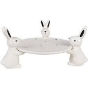 Clayre & Eef Decoratie schaal 24x23x12 cm Wit Zwart Keramiek Konijnen