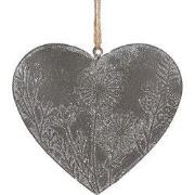 Clayre & Eef Decoratie Hanger Hart 10 cm Grijs Metaal