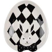 Clayre & Eef Ontbijtbord 21x18x4 cm Wit Zwart Porselein Konijn