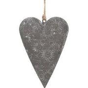 Clayre & Eef Decoratie Hanger Hart 8 cm Grijs Metaal