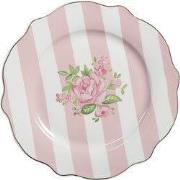 Clayre & Eef Ontbijtbord Ø 20 cm Roze Wit Porselein Rozen