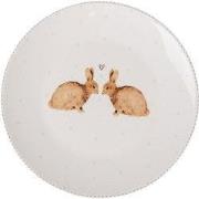 Clayre & Eef Ontbijtbord Ø 20 cm Wit Bruin Porselein Konijnen