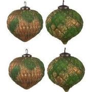 Clayre & Eef Kerstbal Set van 4 Ø 13x13 cm Bruin Groen Glas