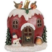 Clayre & Eef Decoratie Huis met LED Appel 12x11x13 cm Rood Polyresin
