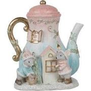 Clayre & Eef Decoratie Huis met LED Theepot 15x12x16 cm Blauw Roze Pol...