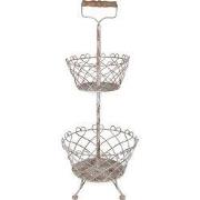 Clayre & Eef Etagère Ø 28x74 cm Wit Bruin Metaal