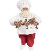 Clayre & Eef Kerstdecoratie Beeld Kerstman 27 cm Wit Rood Textiel