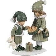Clayre & Eef Decoratie Beeld Kinderen 10x5x13 cm Groen Polyresin