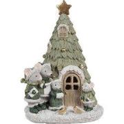 Clayre & Eef Decoratie Huis met LED Kerstboom 12x11x17 cm Groen Polyre...