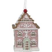Clayre & Eef Kersthanger Gingerbread house 6x4x9 cm Roze Polyresin